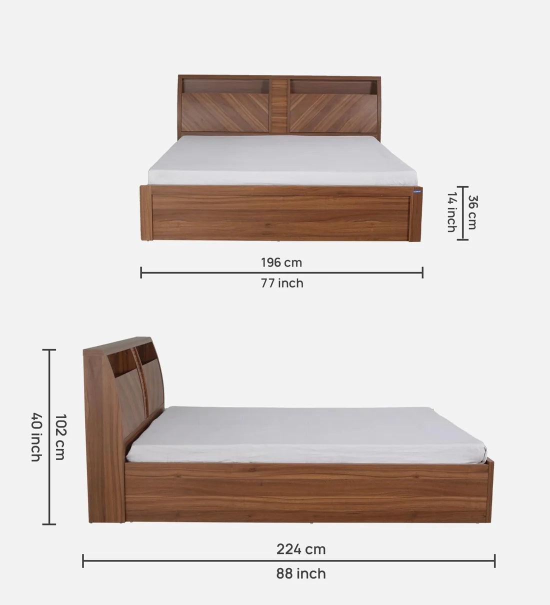 Monarch King Size Bed in Natural Wenge Finish with Hydraulic Storage - Ouch Cart 