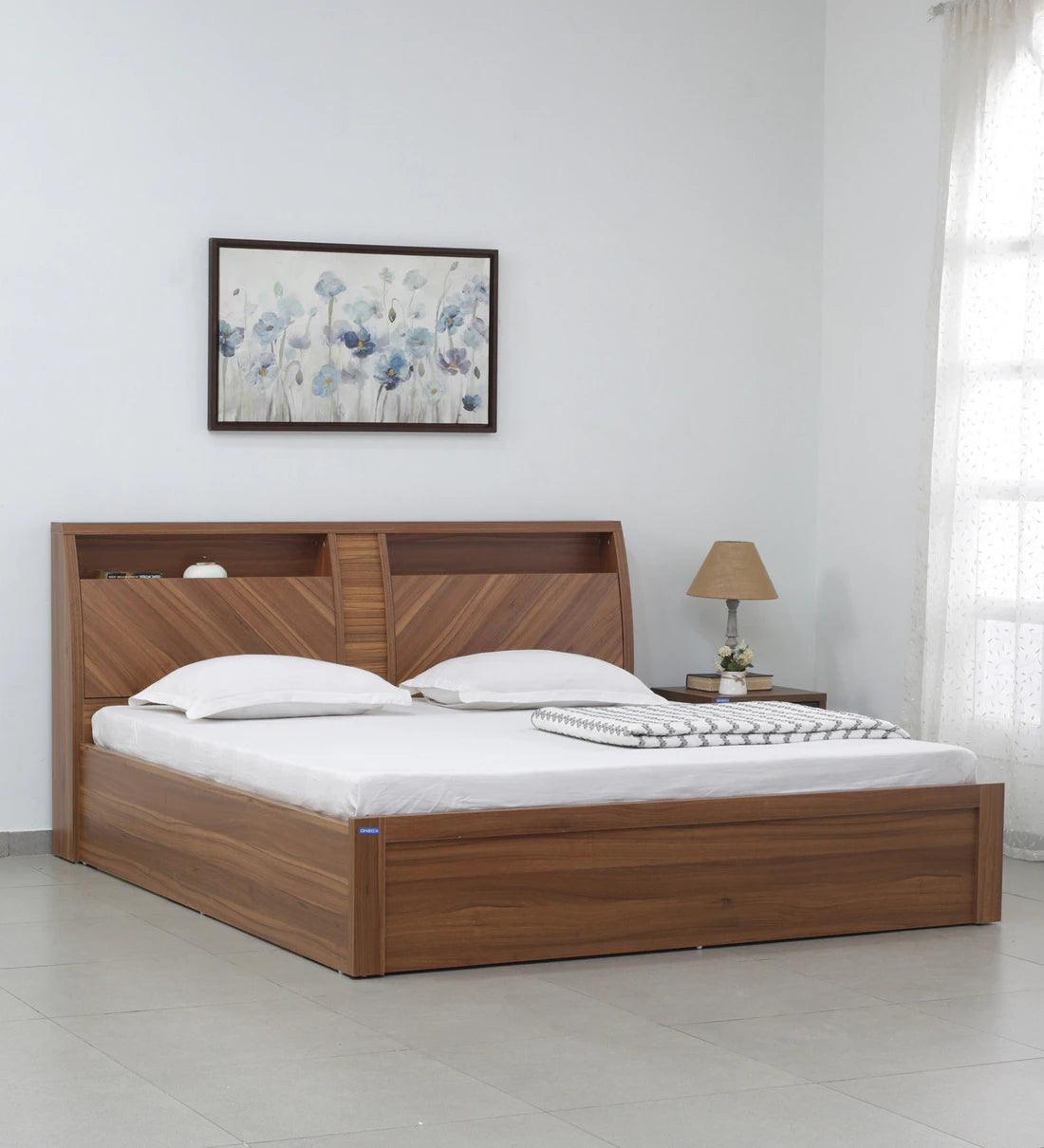 Monarch King Size Bed in Natural Wenge Finish with Hydraulic Storage - Ouch Cart 