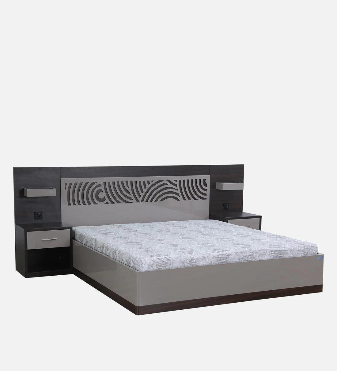 Ripple King Size Bed in High Gloss Grey Finish with Hydraulic Storage - Ouch Cart 