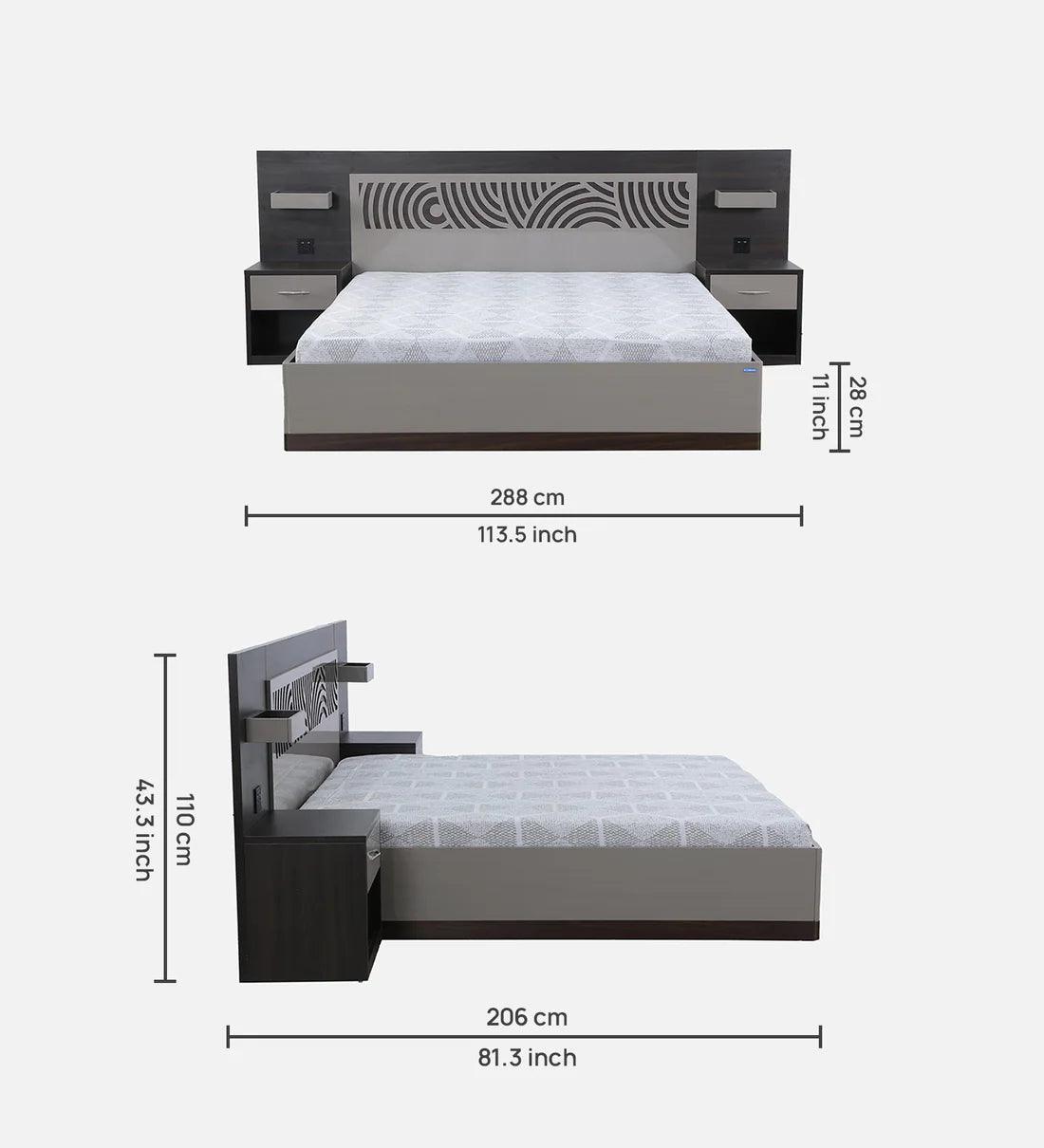 Ripple King Size Bed in High Gloss Grey Finish with Hydraulic Storage - Ouch Cart 