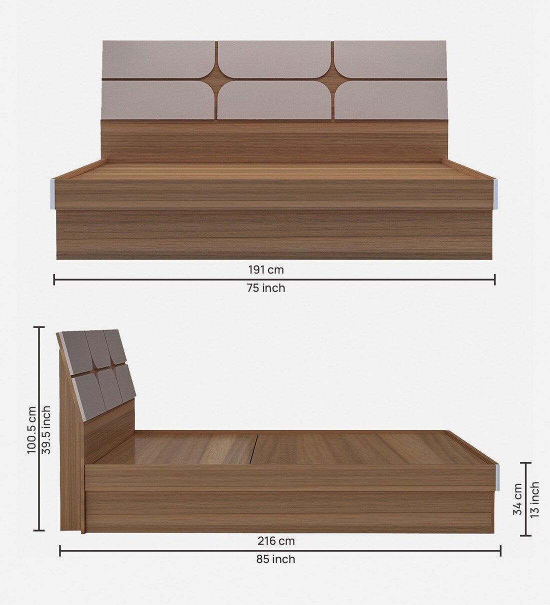 Bromo King Size Bed in Teak Finish with Hydraulic Storage - Ouch Cart 