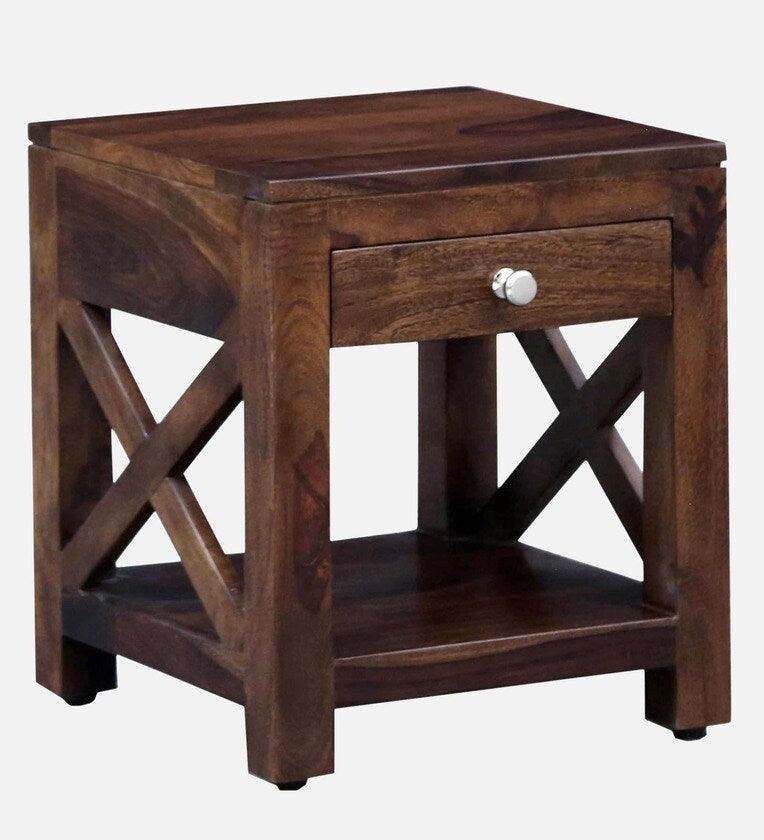 Sheesham Wood Bedside Table In Provincial Teak Finish With Drawer - Ouch Cart 