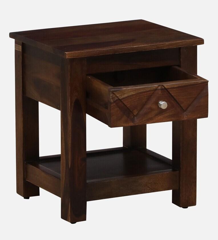 Sheesham Wood Bedside Table in Scratch Resistant Provincial Teak Finish With Drawer - Ouch Cart 