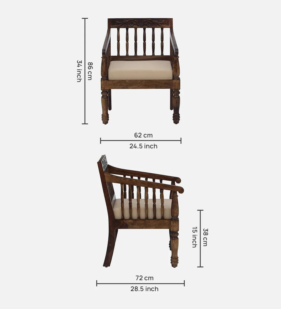 Sheesham Wood 1 Seater Sofa In Provincial Teak Finish - Ouch Cart 