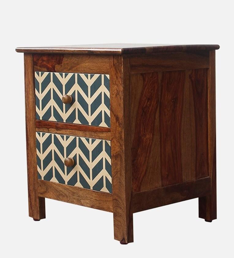 Sheesham Wood Bedside Table in Teak Finish with Drawers - Ouch Cart 