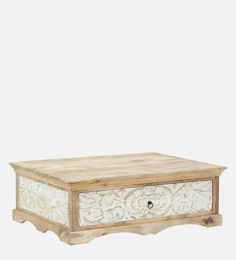 Solid Wood Rectangular Coffee Table In Scratch Resistant Natural Finish - Ouch Cart 