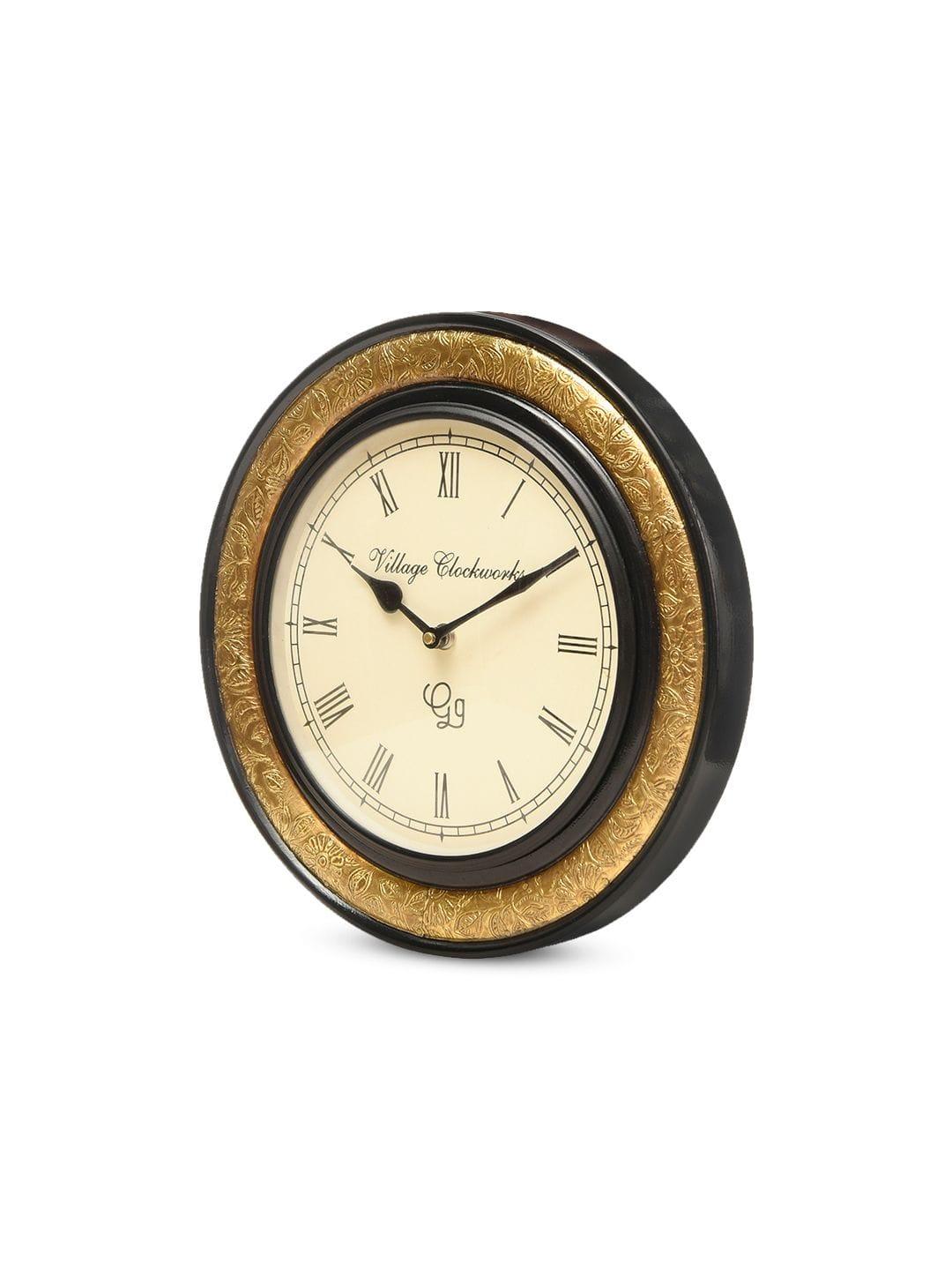 Round Embossed Brass 12 Inches Wall Clock - Ouch Cart 