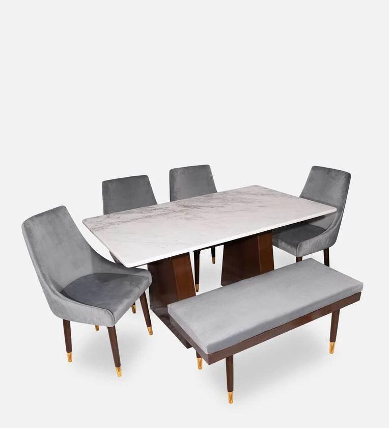 Marble Top 6 Seater Dining Set in Teak Wood with Bench - Ouch Cart 
