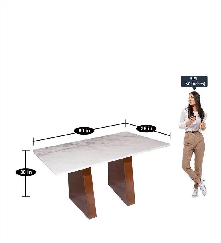 Marble Top 6 Seater Dining Set in Teak Wood with Bench - Ouch Cart 