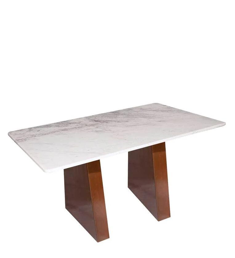 Marble Top 6 Seater Dining Set in Teak Wood with Bench - Ouch Cart 