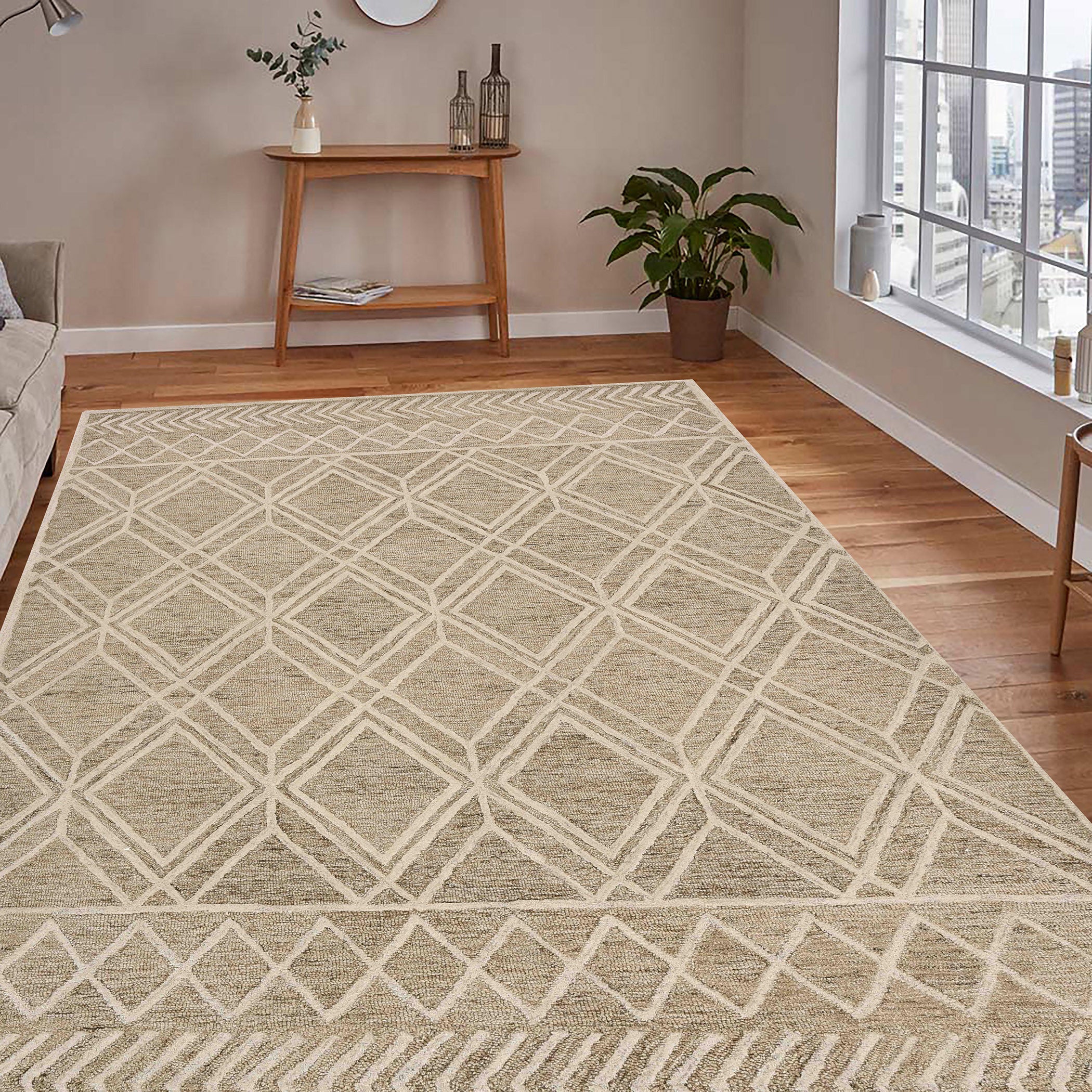 Handmade Indian Premium Wool Rug, comfortable and stylish Rug, 8x10 Feet, Anti-Skid & Anti Slip Backing Carpet , Ideal for Bedroom, Living Room, Dining Room, Kids Room, Office, Saraswati Global Rug.