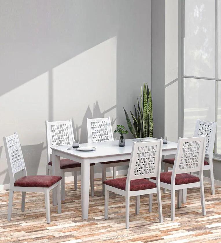 Solid Wood 6 Seater Dining Set in White Finish - Ouch Cart 