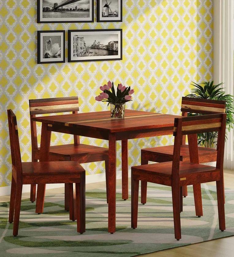 Sheesham Wood 4 Seater Dining Set In Scratch Resistant Honey Oak Finish - Ouch Cart 