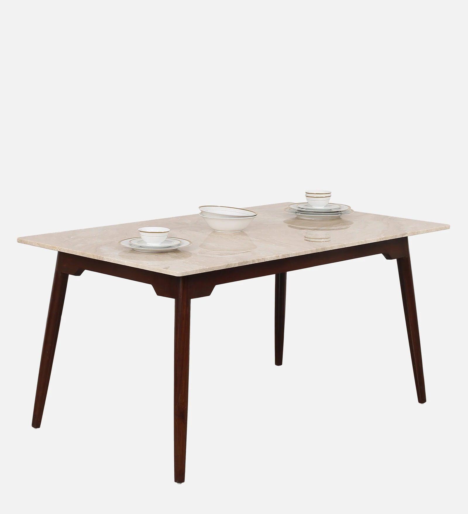 Marble Top 4 Seater Dining Set in Teak Wood Finish - Ouch Cart 