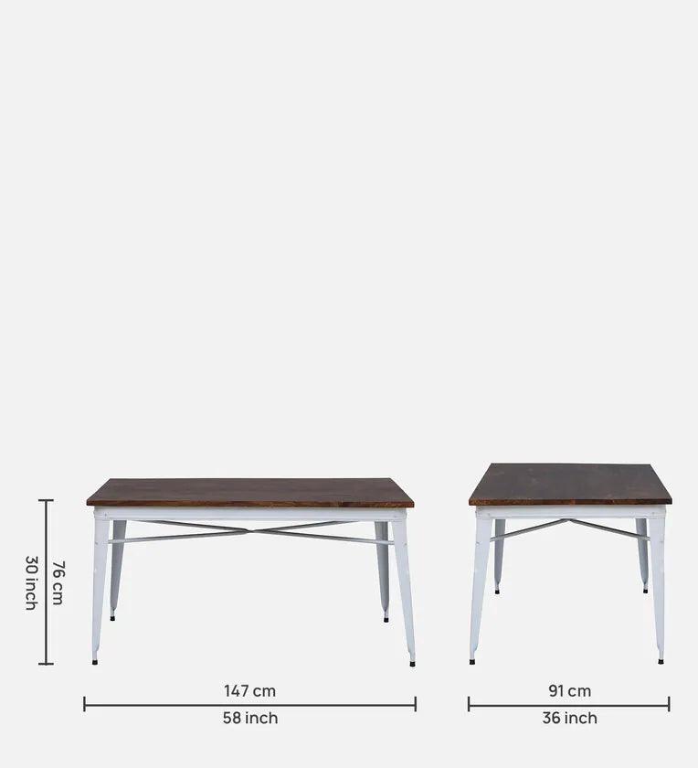 Metal 6 Seater Dining Set In Scratch Resistant White Colour With Bench - Ouch Cart 