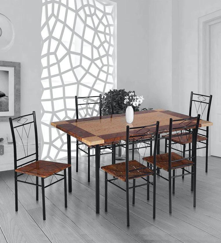 Metal 6 Seater Dining Set in Marble Finish - Ouch Cart 