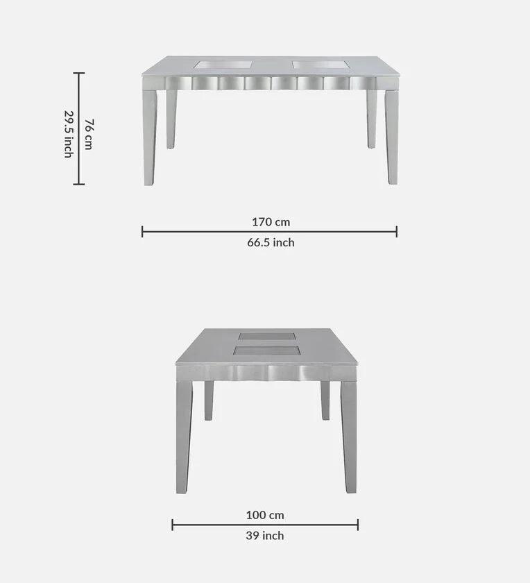 Solid Wood 6 Seater Dining Set In Metallic Silver Finish - Ouch Cart 