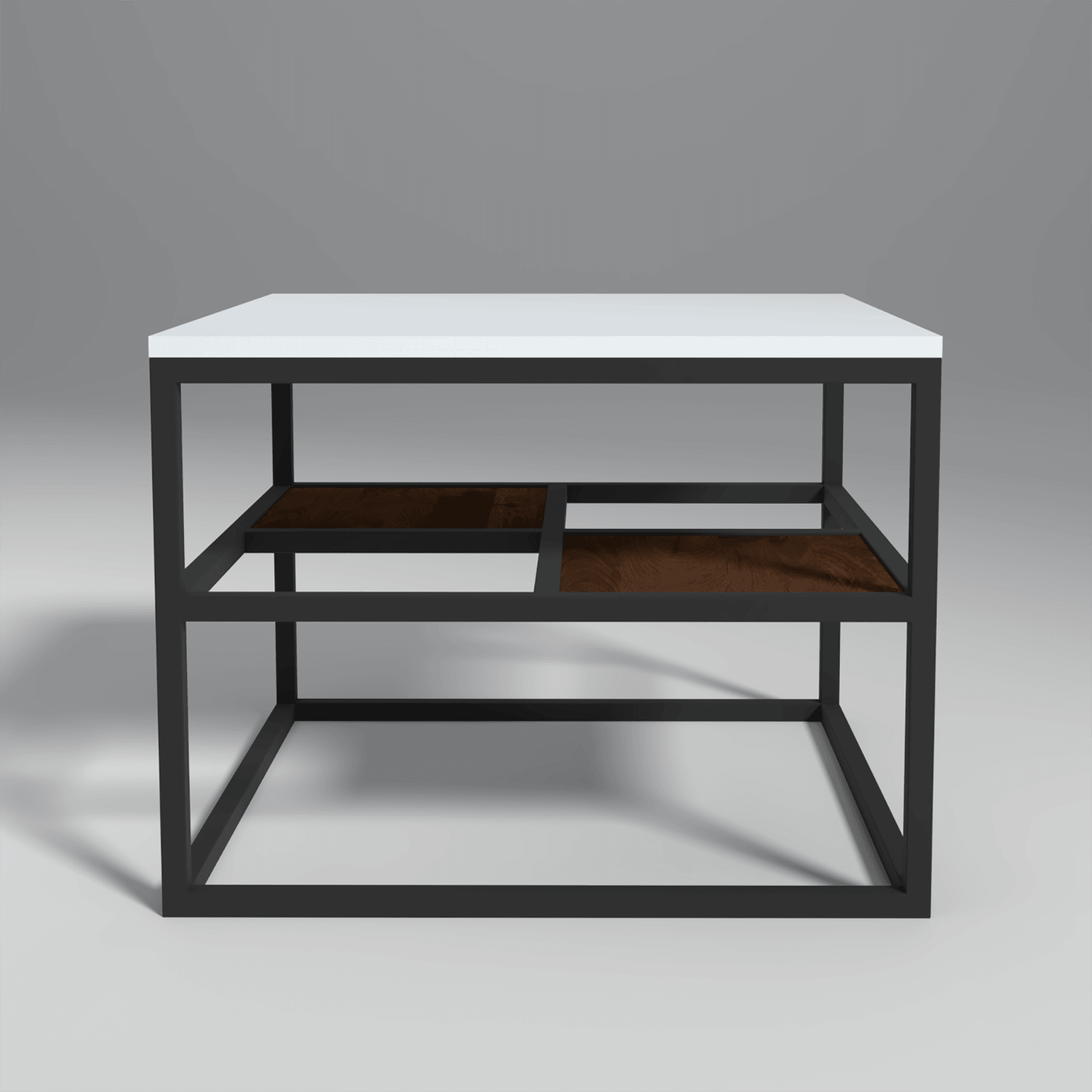 Mello Iron And Particle Board Coffee Table In White + Dark Walnut