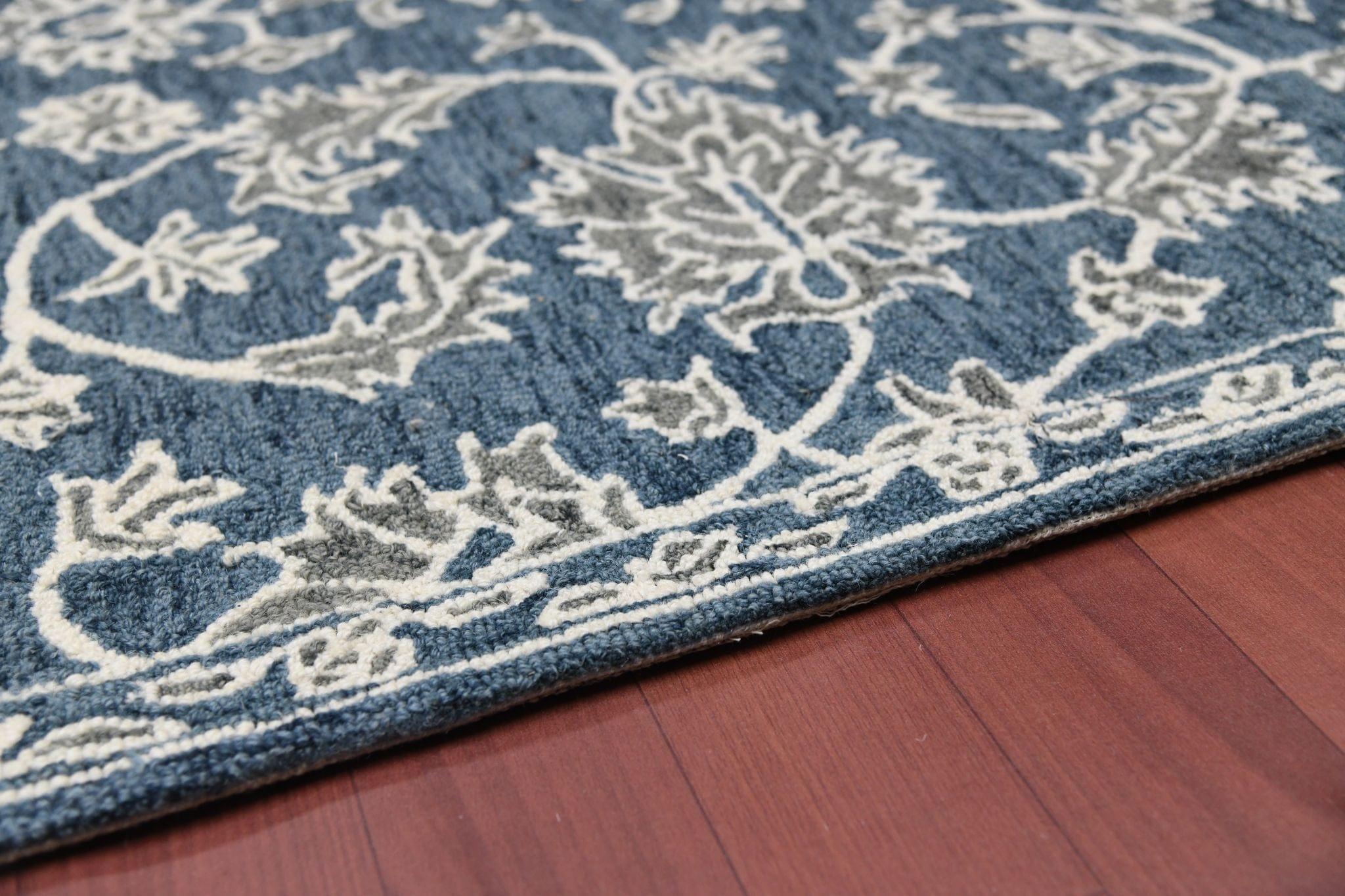 Navy Wool Romania 4x6 Feet Hand-Tufted Carpet - Rug - Ouch Cart 