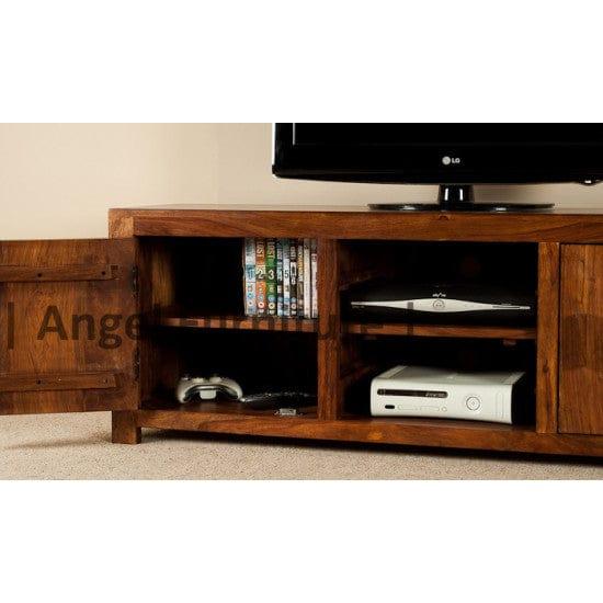 Wide Screen Solid Sheesham Wood TV Unit | Entertainment Unit - Ouch Cart 