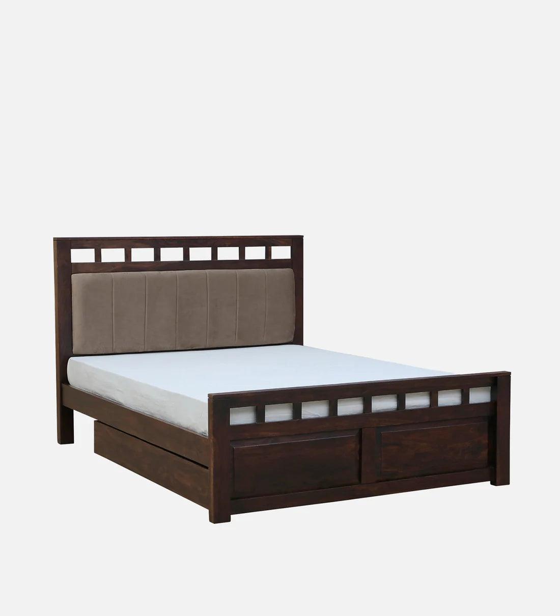 Sheesham Wood King Size Bed In Scratch Resistant Provincial Teak Finish With Drawer Storage - Ouch Cart 