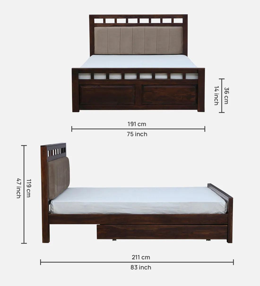 Sheesham Wood King Size Bed In Scratch Resistant Provincial Teak Finish With Drawer Storage - Ouch Cart 