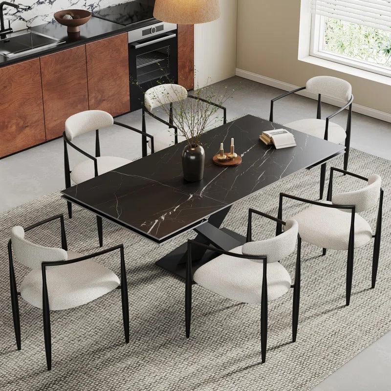 Extendable Sintered Stone Dining Table with 8 Fabric Chairs Dining Set - Ouch Cart 