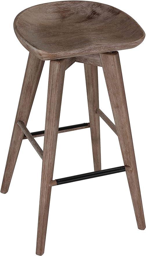 Home Tiwi Backless Swivel Barstool in Solid Wood, 29" Whitewash Gray - Ouch Cart 