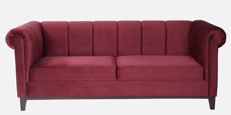 Velvet 3 Seater Sofa In Berry Red Colour - Ouch Cart 