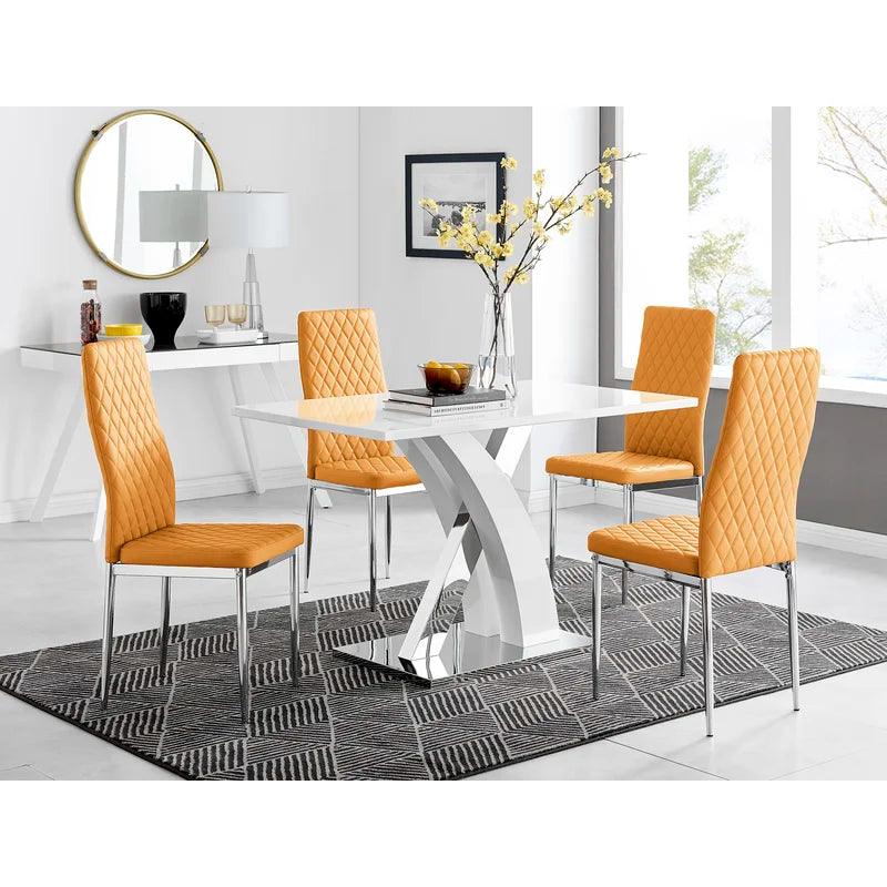 White High Gloss Dining Table Set with 4 Luxury Faux Leather Dining Chairs - Ouch Cart 