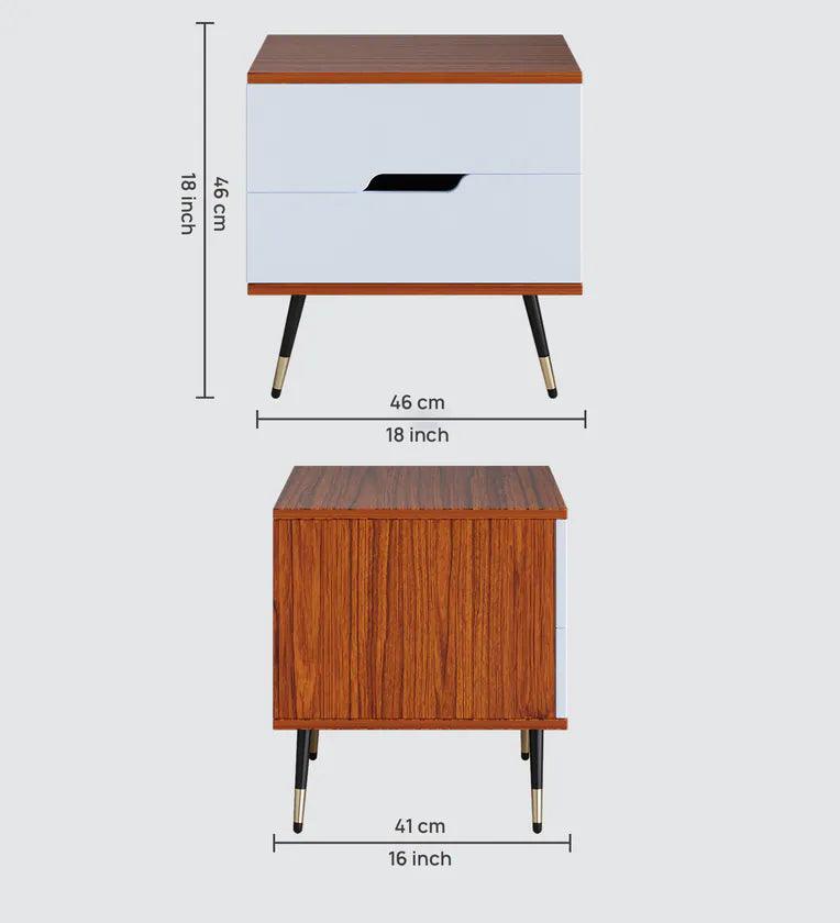 Bedside Table in Natural Teak & Cold White Finish - Ouch Cart 