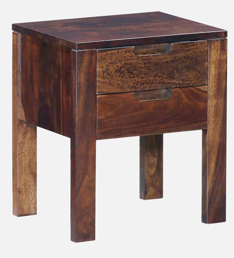 Sheesham Wood Bedside Table in Scratch Resistant Provincial Teak Finish With Drawers - Ouch Cart 