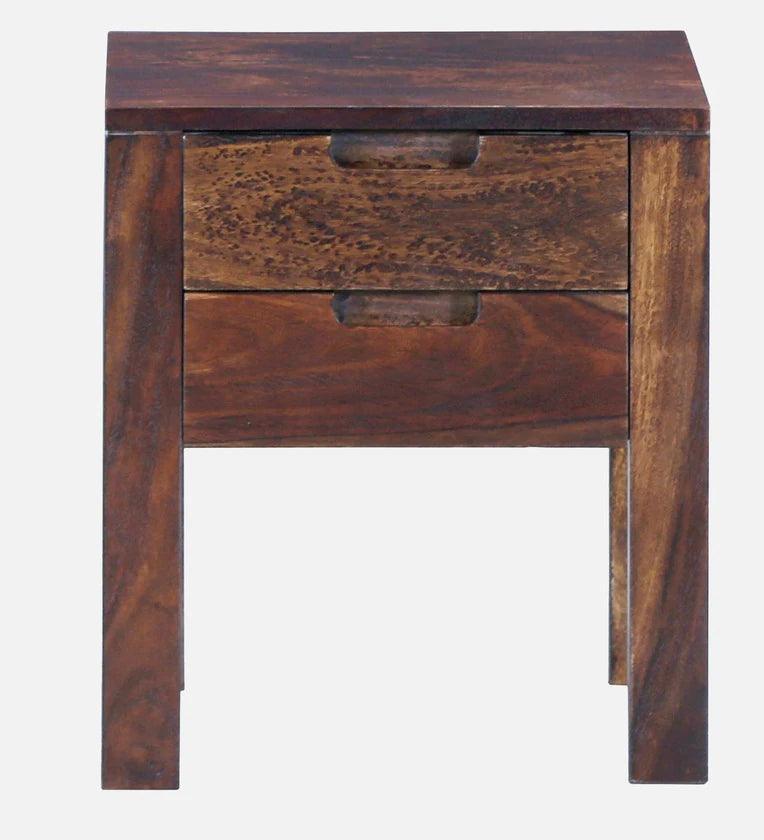 Sheesham Wood Bedside Table in Scratch Resistant Provincial Teak Finish With Drawers - Ouch Cart 