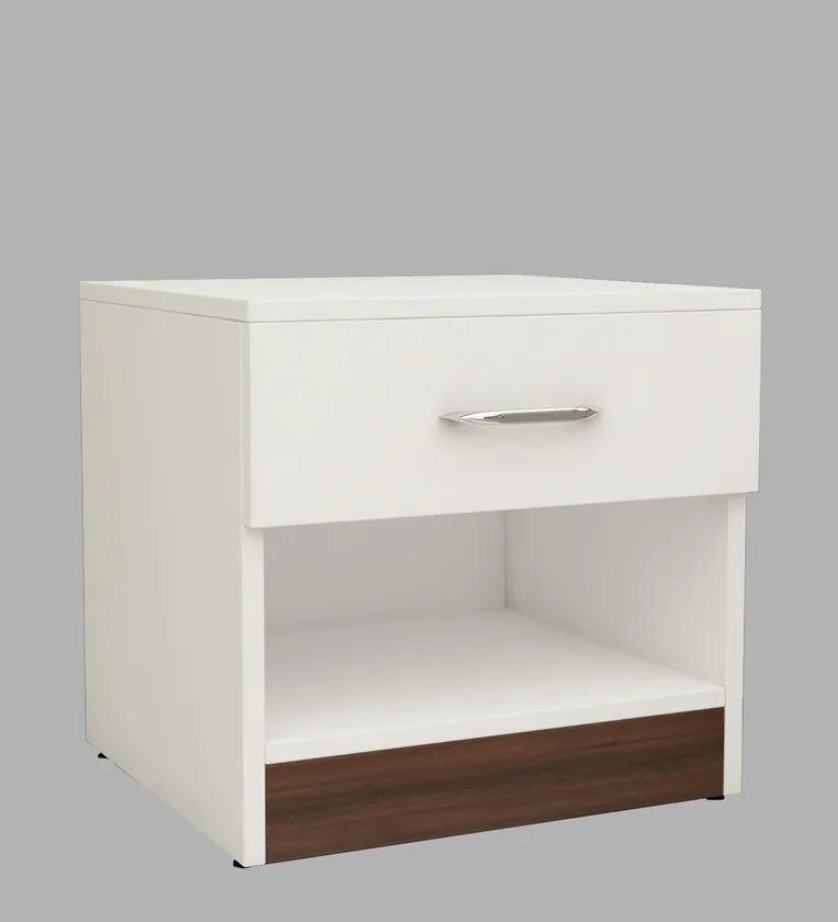 Bedside Table in Mist White Finish with Drawer - Ouch Cart 