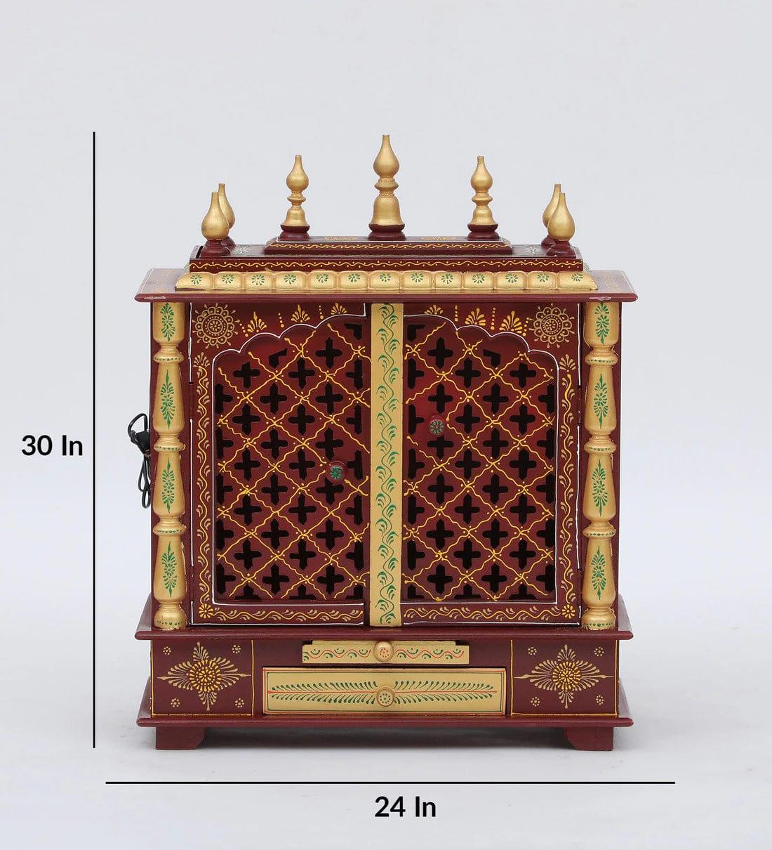 Multicolor Sheesham Wood & MDF Pooja Mandir With Door, - Ouch Cart 
