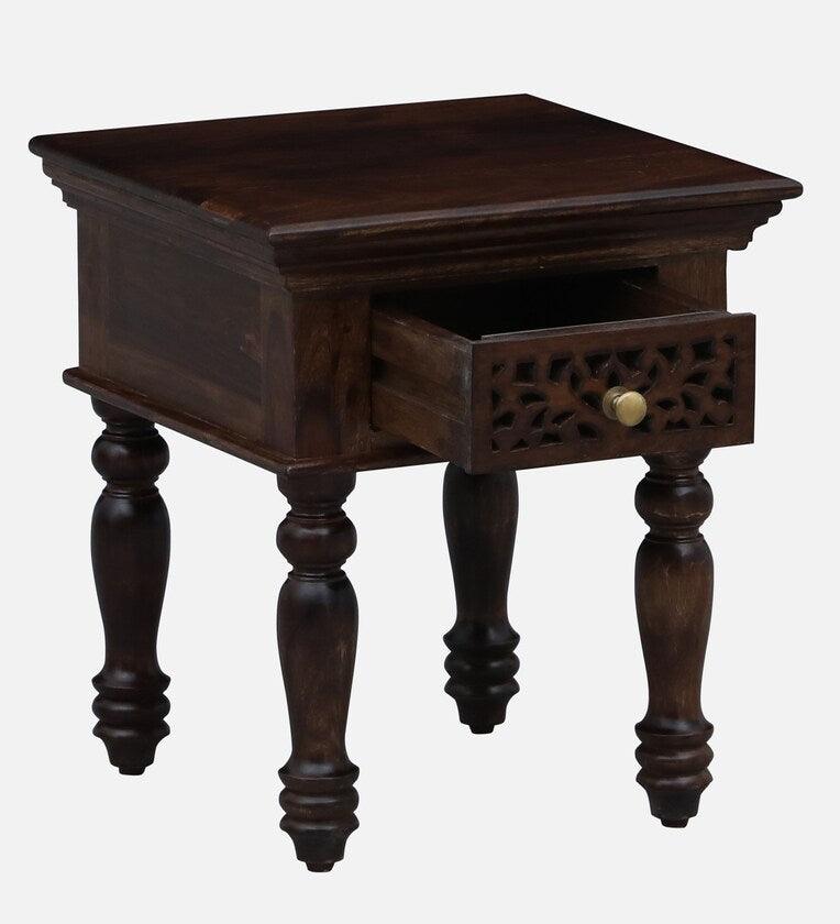 Sheesham Wood Bedside Table In Provincial Teak With Drawer - Ouch Cart 