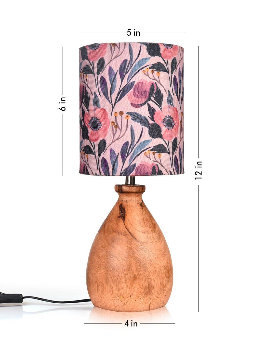 Wooden Dome Table Lamp Pink Floral Shade