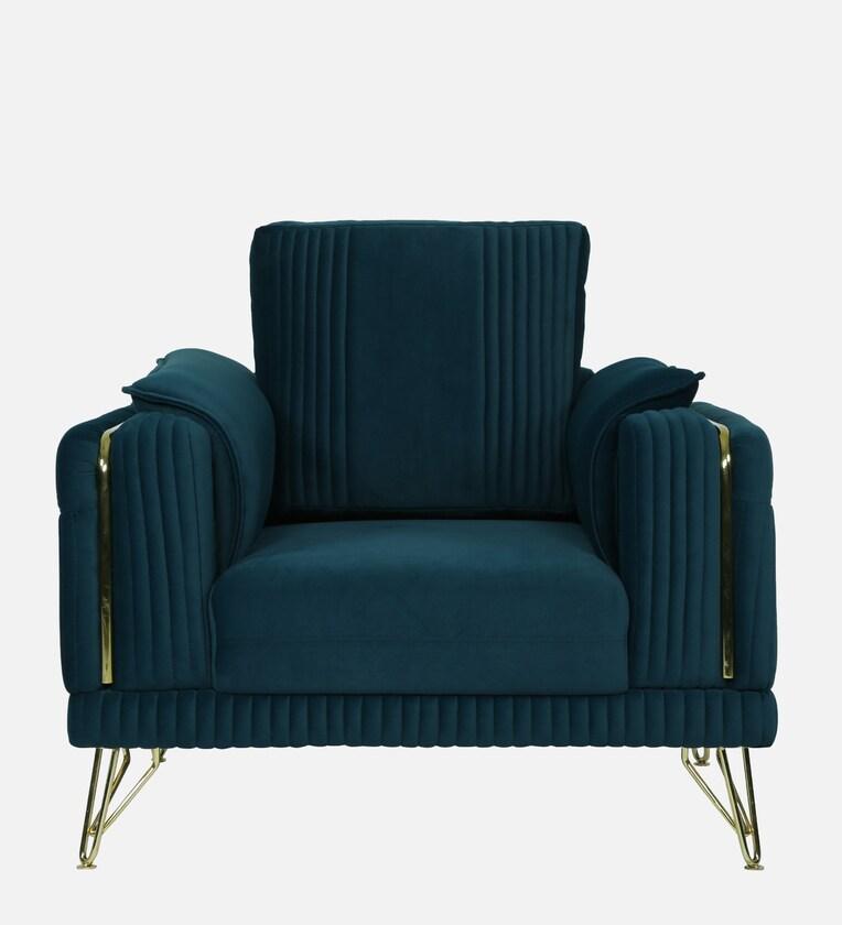 Velvet 1 Seater Sofa in Teal Blue Colour - Ouch Cart 