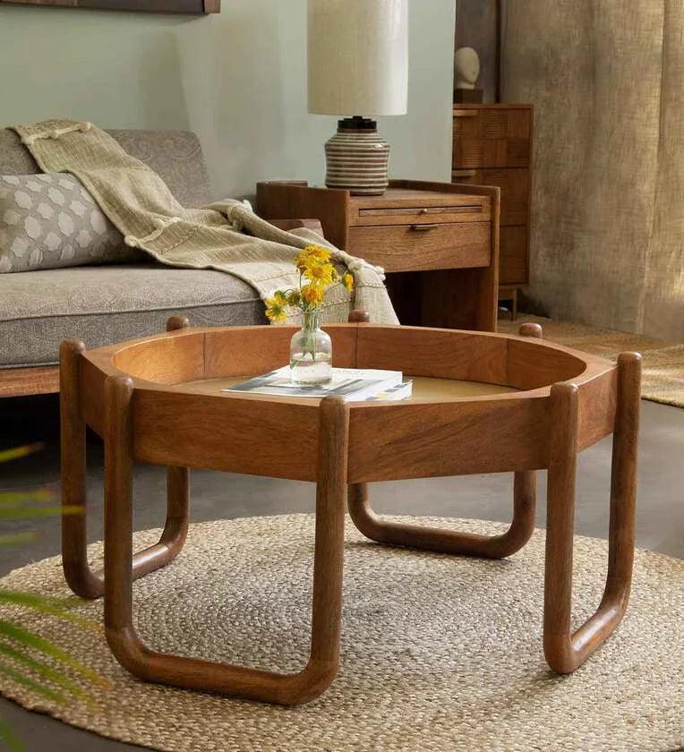 Octagon Coffee Table In Brown Colour - Ouch Cart 