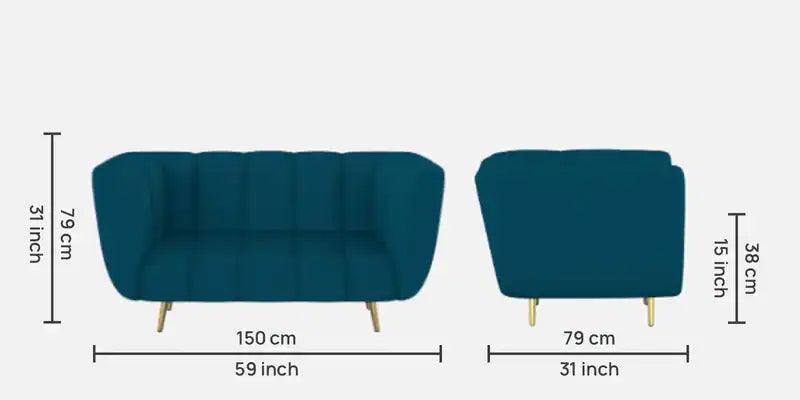 Fabric 2 Seater Sofa in Peacock Blue Colour - Ouch Cart 