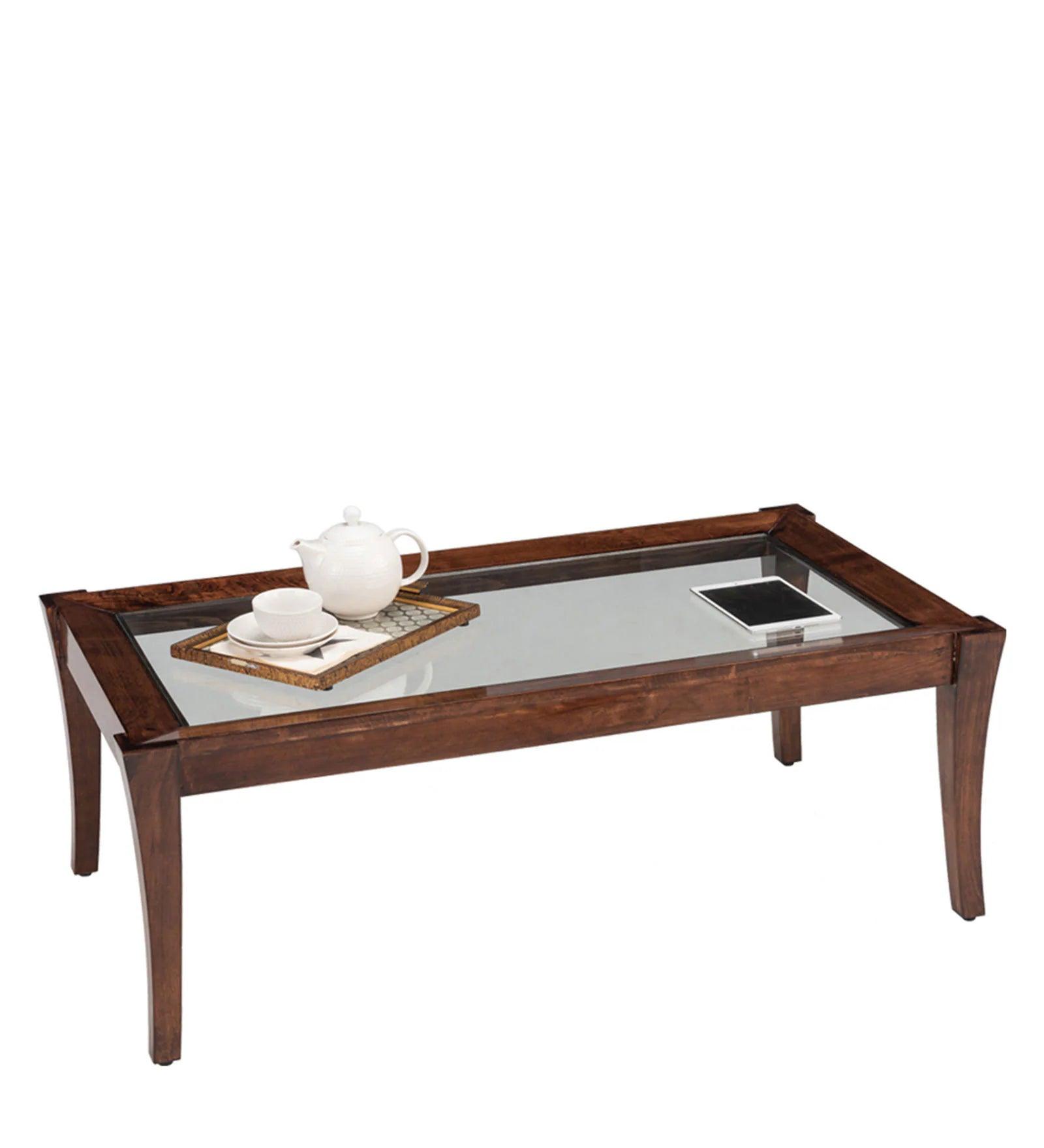 Solid Wood Coffee Table in Brown Finish - Ouch Cart 