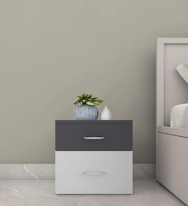 Bedside Table in Grey & Frosty White Finish with Drawers - Ouch Cart 