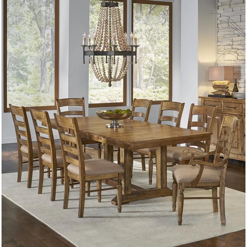 9 - Piece Extendable Solid Wood Trestle Dining Set - Ouch Cart 