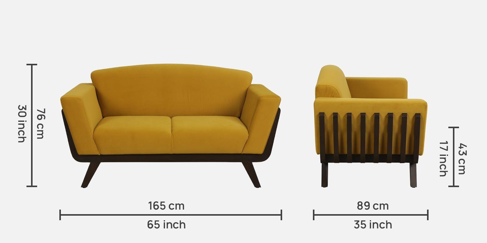 Solid Wood 2 Seater Sofa In Yellow Colour - Ouch Cart 