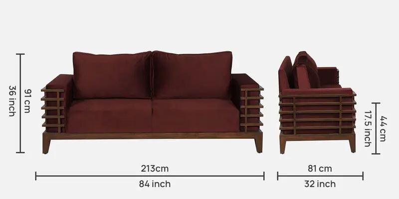 Solid Wood 3 Seater Sofa In Wine Red Colour - Ouch Cart 