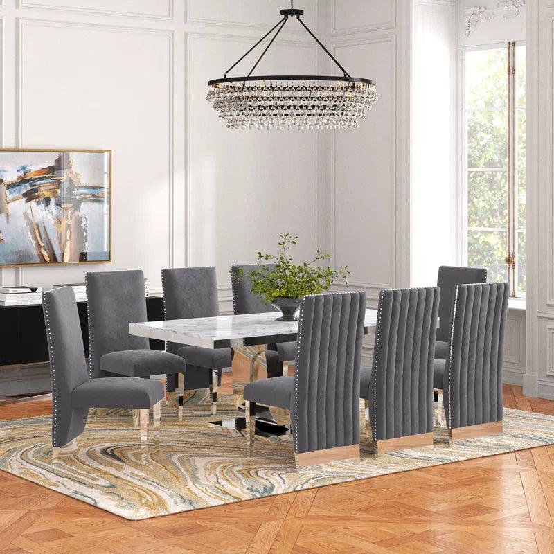 9 - Piece Marble Top Pedestal Dining Set - Ouch Cart 