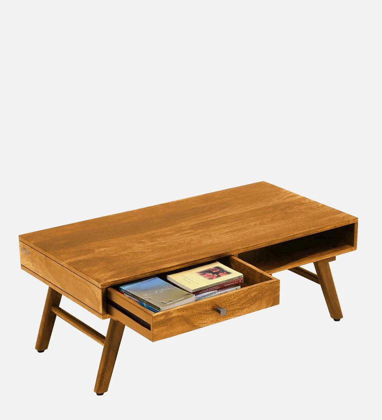 Sheesham Wood Coffee Table In Scratch Resistant Rustic Teak Finish - Ouch Cart 