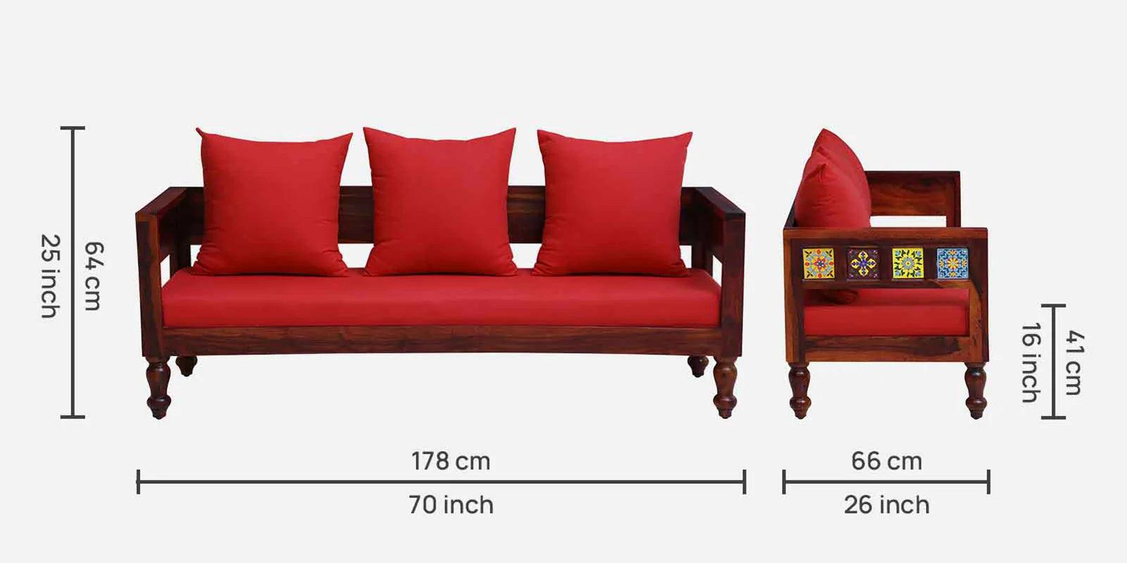 Sheesham Wood 3 Seater Sofa In Honey Oak Finish - Ouch Cart 