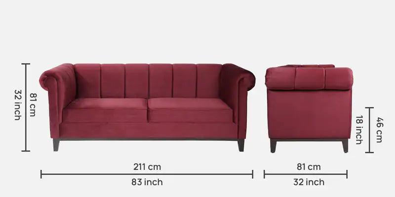 Velvet 3 Seater Sofa In Berry Red Colour - Ouch Cart 