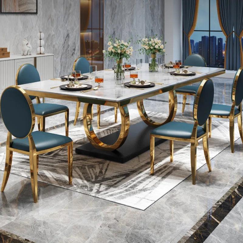 7 - Piece Faux Marble Top Pedestal Dining Set - Ouch Cart 